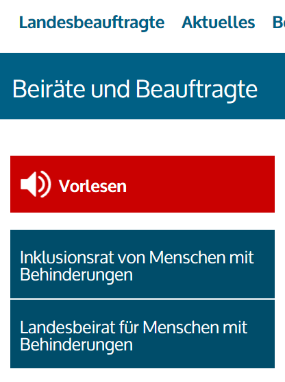 Bildschirmfoto des Menüs "Beiräte und Beauftragte" Bildschirmfoto des Menüs "Beiräte und Beauftragte"