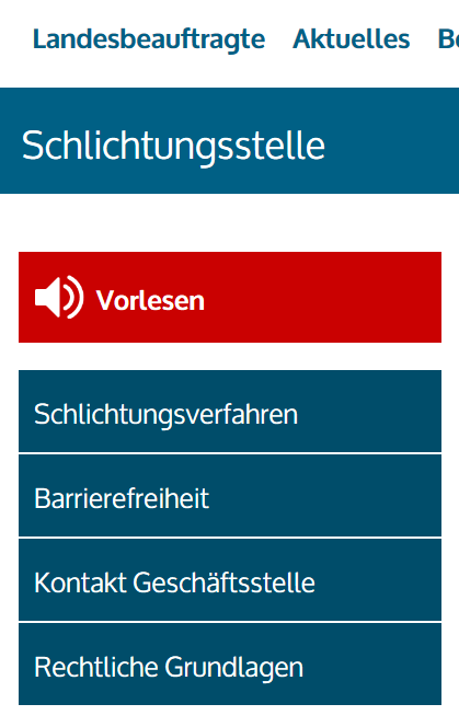 Bildschirmfoto des Menüs "Schlichtungsstelle" Bildschirmfoto des Menüs "Schlichtungsstelle"